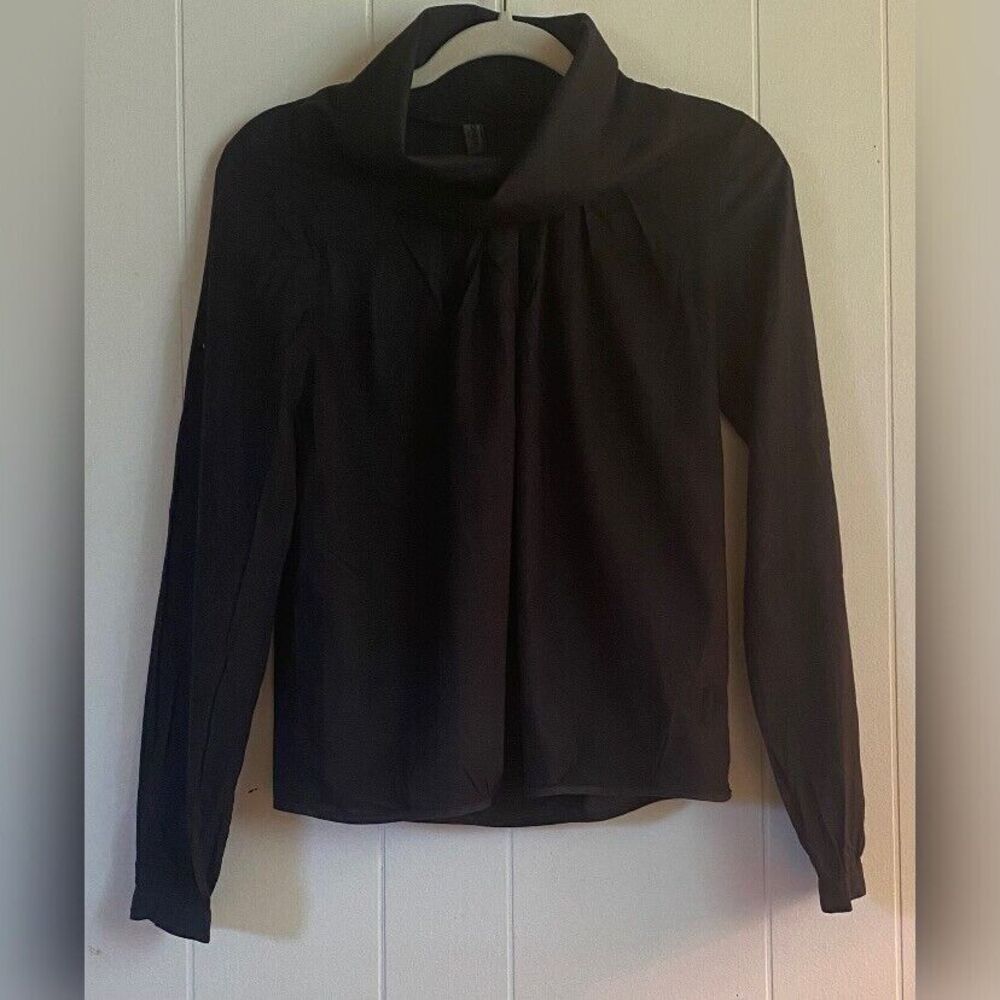 Only Blouse Women’s Small Black Cotton Cowl Neck Pleats Preppy